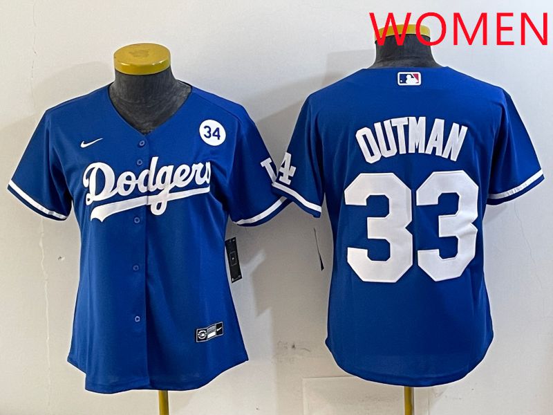 Women Los Angeles Dodgers #33 Outman Blue Game 2025 Nike MLB Jersey style 7->women mlb jersey->Women Jersey